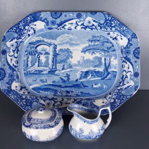 SOLD Spode Italian Blue & White Platter, Jug & Sugar bowl